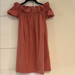 Anthropologie Orange Ruffle Off-Shoulder Dress with Pockets Size Small EUC